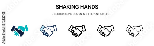 Shaking hands icon in filled, thin line, outline and stroke style. Vector illustration of two colored and black shaking hands vector icons designs can be used for mobile, ui, web