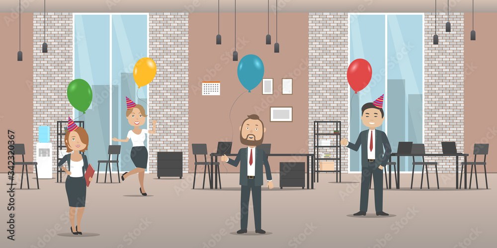 Birthday party in office. Cartoon style. Vector illustration. Birthday party in office. Cartoon style. Vector illustration.