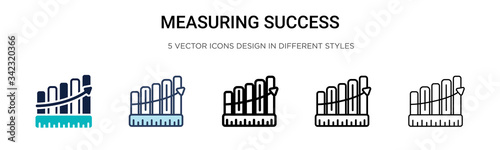 Measuring success icon in filled, thin line, outline and stroke style. Vector illustration of two colored and black measuring success vector icons designs can be used for mobile, ui, web