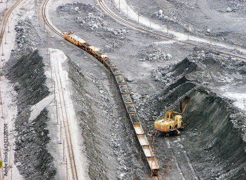 Loading of ore into the freight train. Quarry Kachkanarsky GOK. Sverdlovsk region. Russia photo