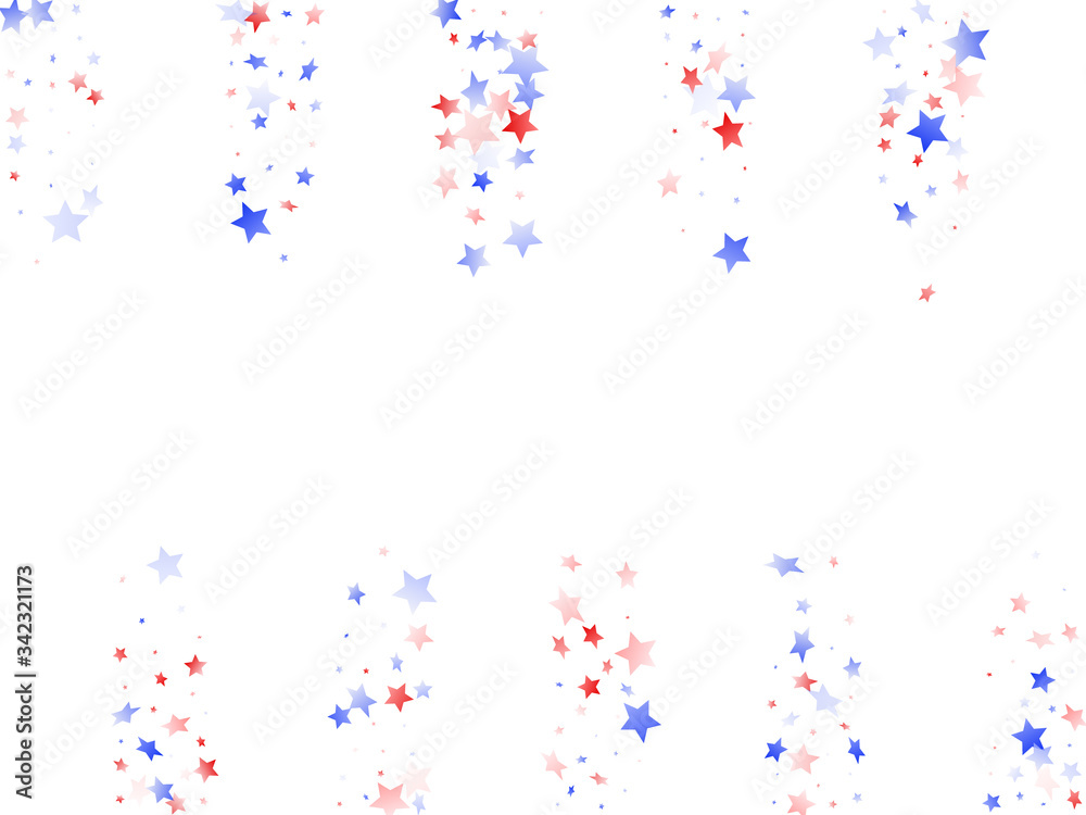 Flying red blue white star sparkles on white vector american patriotic background. Flying red blue white star sparkles on white vector american patriotic background.