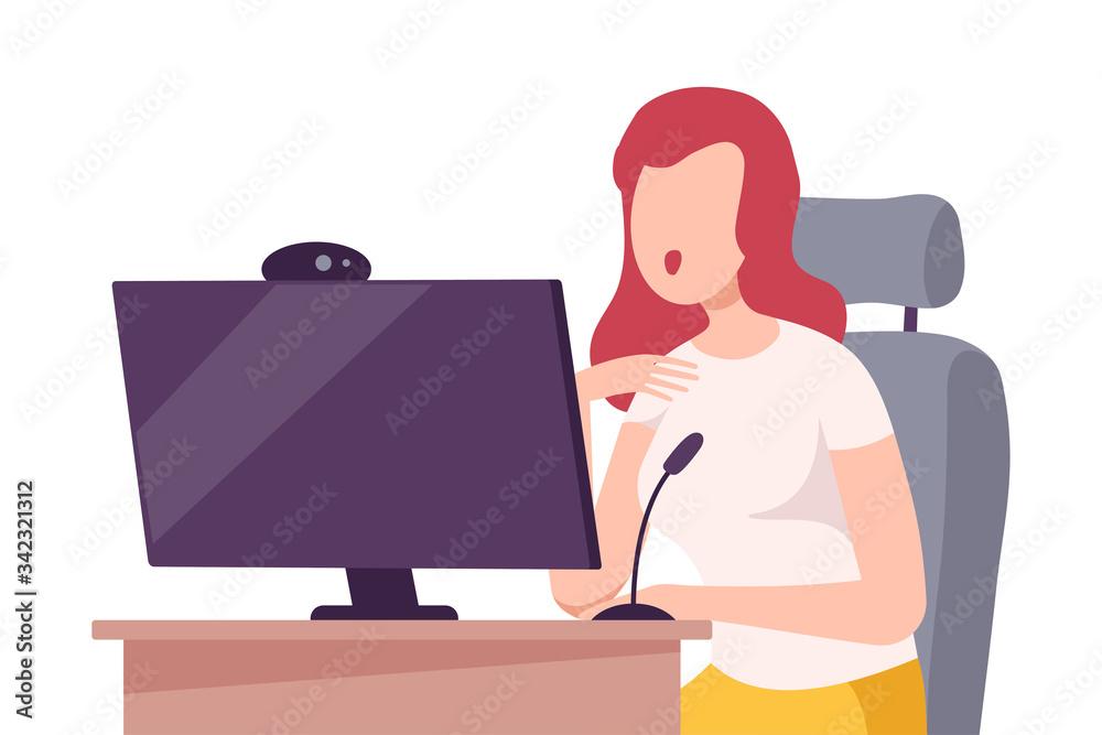 Video Blogger Online Streaming, Girl Sitting at Computer Desk with  Microphone and Camera for Internet Vlog Communication Flat Vector  Illustration Stock ベクター | Adobe Stock