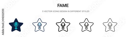 Fame icon in filled, thin line, outline and stroke style. Vector illustration of two colored and black fame vector icons designs can be used for mobile, ui, web