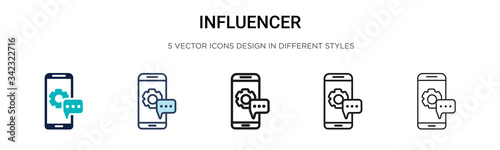 Influencer icon in filled, thin line, outline and stroke style. Vector illustration of two colored and black influencer vector icons designs can be used for mobile, ui, web