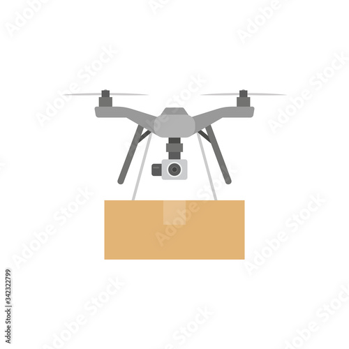 Package Delivery Drone, Express Delivery Air Service. Flat Style. isolated on white background