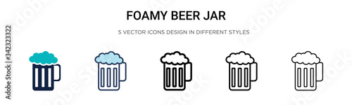 Foamy beer jar icon in filled, thin line, outline and stroke style. Vector illustration of two colored and black foamy beer jar vector icons designs can be used for mobile, ui, web