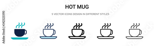 Hot mug icon in filled, thin line, outline and stroke style. Vector illustration of two colored and black hot mug vector icons designs can be used for mobile, ui, web