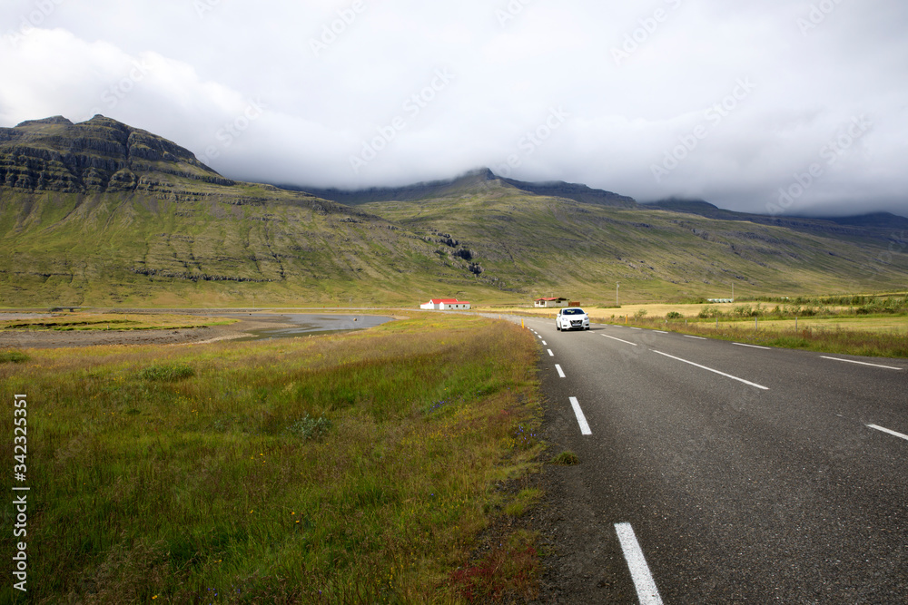 Iceland - August 29, 2017: A view of the Ring Road the main road in Iceland, Iceland, Europe
