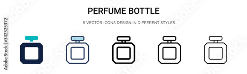 Perfume bottle icon in filled, thin line, outline and stroke style. Vector illustration of two colored and black perfume bottle vector icons designs can be used for mobile, ui, web