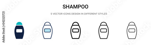 Shampoo icon in filled, thin line, outline and stroke style. Vector illustration of two colored and black shampoo vector icons designs can be used for mobile, ui, web
