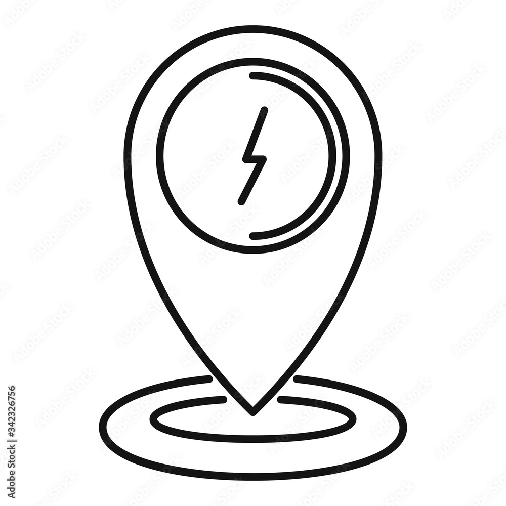 Gps pin charging car station icon. Outline gps pin charging car station vector icon for web design isolated on white background Gps pin charging car station icon. Outline gps pin charging car station vector icon for web design isolated on white background