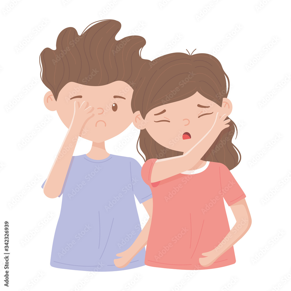 covid 19 quarantine, sick couple coughing isolated design covid 19 quarantine, sick couple coughing isolated design