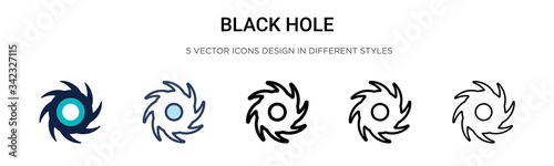 Black hole icon in filled, thin line, outline and stroke style. Vector illustration of two colored and black black hole vector icons designs can be used for mobile, ui, web