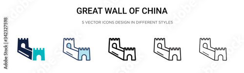 Great wall of china icon in filled, thin line, outline and stroke style. Vector illustration of two colored and black great wall of china vector icons designs can be used for mobile, ui, web