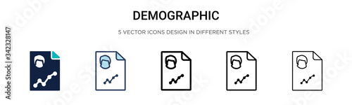 Demographic icon in filled, thin line, outline and stroke style. Vector illustration of two colored and black demographic vector icons designs can be used for mobile, ui, web