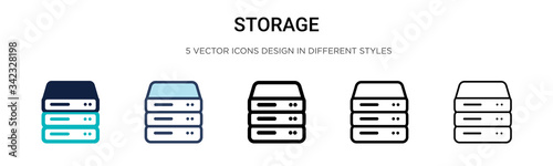 Storage icon in filled, thin line, outline and stroke style. Vector illustration of two colored and black storage vector icons designs can be used for mobile, ui, web