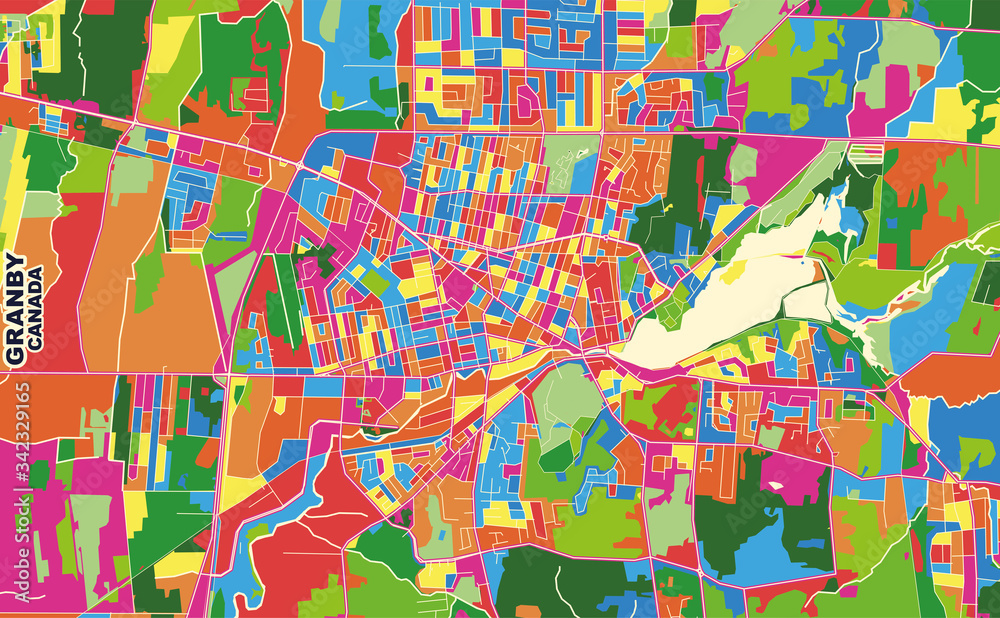 Granby, Quebec, Canada, colorful vector map