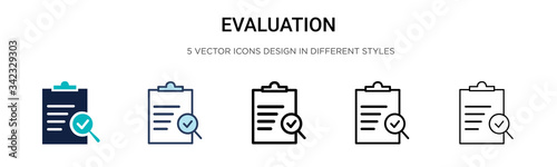 Evaluation icon in filled, thin line, outline and stroke style. Vector illustration of two colored and black evaluation vector icons designs can be used for mobile, ui, web