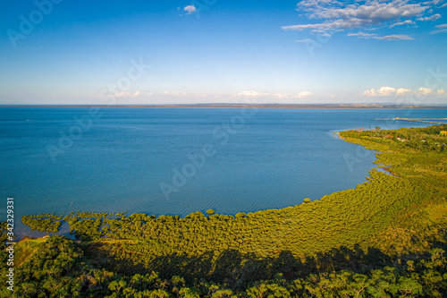 Fototapeta Naklejka Na Ścianę i Meble -  Aerial view of coastal wetlands in Hastings, Victoria, Australia