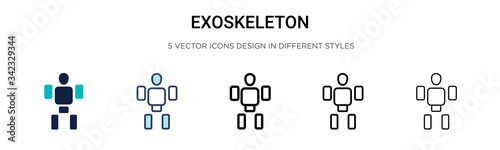 Exoskeleton icon in filled, thin line, outline and stroke style. Vector illustration of two colored and black exoskeleton vector icons designs can be used for mobile, ui, web