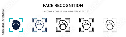 Face recognition icon in filled, thin line, outline and stroke style. Vector illustration of two colored and black face recognition vector icons designs can be used for mobile, ui, web