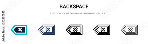 Backspace icon in filled, thin line, outline and stroke style. Vector illustration of two colored and black backspace vector icons designs can be used for mobile, ui, web photo