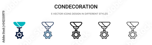 Condecoration icon in filled, thin line, outline and stroke style. Vector illustration of two colored and black condecoration vector icons designs can be used for mobile, ui, web