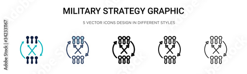 Military strategy graphic icon in filled, thin line, outline and stroke style. Vector illustration of two colored and black military strategy graphic vector icons designs 