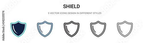 Shield icon in filled, thin line, outline and stroke style. Vector illustration of two colored and black shield vector icons designs can be used for mobile, ui, web