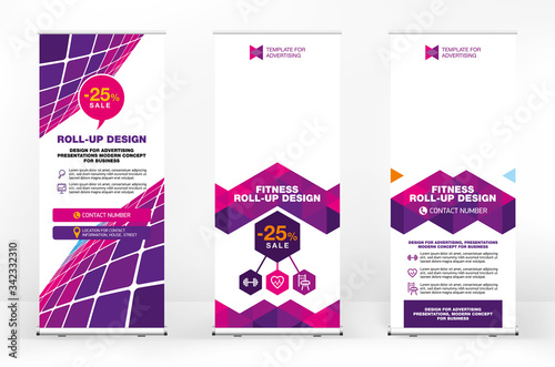 Set of different design options for advertising banners roll-up, modern design for presentations, covers, exhibitions, portable banner for street advertising, banner for conferences and seminars