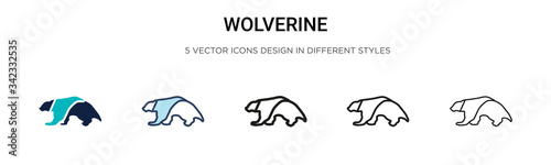 Wolverine icon in filled, thin line, outline and stroke style. Vector illustration of two colored and black wolverine vector icons designs can be used for mobile, ui, web