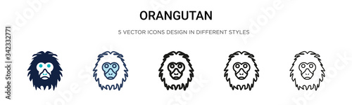 Orangutan icon in filled  thin line  outline and stroke style. Vector illustration of two colored and black orangutan vector icons designs can be used for mobile  ui  web