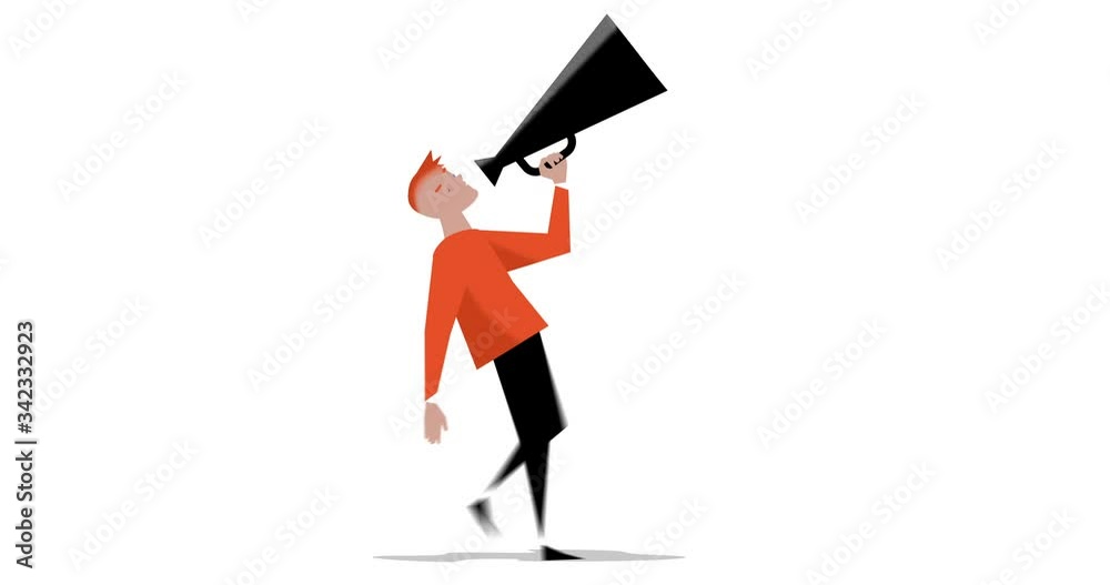 Animation of a young man explains about megaphones good news Animation of a young man explains about megaphones good news