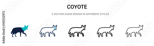Coyote icon in filled, thin line, outline and stroke style. Vector illustration of two colored and black coyote vector icons designs can be used for mobile, ui, web