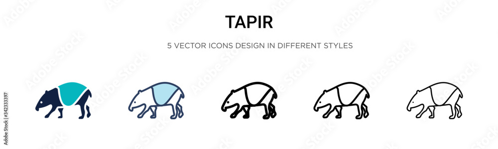 Tapir icon in filled, thin line, outline and stroke style. Vector illustration of two colored and black tapir vector icons designs can be used for mobile, ui, web