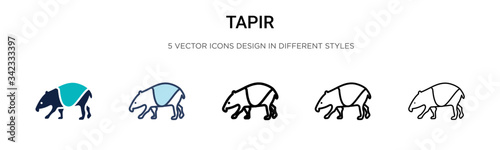 Tapir icon in filled, thin line, outline and stroke style. Vector illustration of two colored and black tapir vector icons designs can be used for mobile, ui, web