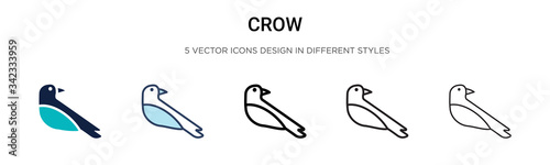 Crow icon in filled, thin line, outline and stroke style. Vector illustration of two colored and black crow vector icons designs can be used for mobile, ui, web