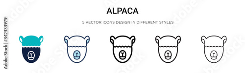 Alpaca icon in filled, thin line, outline and stroke style. Vector illustration of two colored and black alpaca vector icons designs can be used for mobile, ui, web
