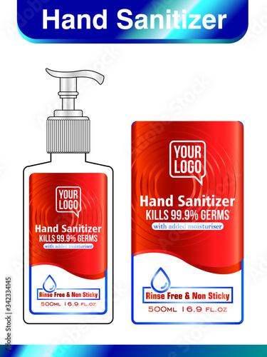 Hand sanitizer label design vector graphic template for packaging design.