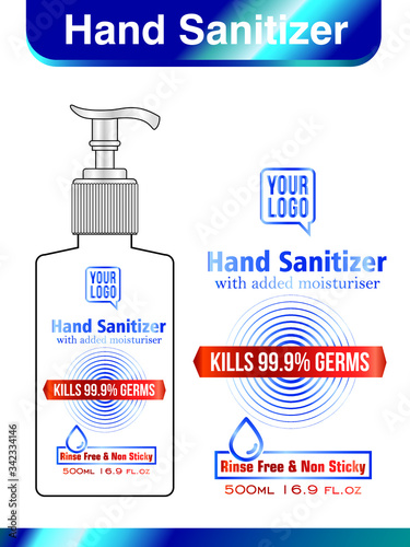 Hand sanitizer label design vector graphic template for packaging design.