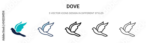 Dove icon in filled, thin line, outline and stroke style. Vector illustration of two colored and black dove vector icons designs can be used for mobile, ui, web