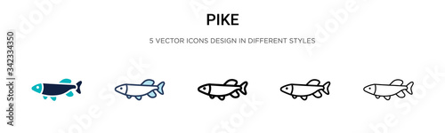 Pike icon in filled, thin line, outline and stroke style. Vector illustration of two colored and black pike vector icons designs can be used for mobile, ui, web