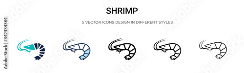 Shrimp icon in filled, thin line, outline and stroke style. Vector illustration of two colored and black shrimp vector icons designs can be used for mobile, ui, web