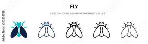 Fly icon in filled, thin line, outline and stroke style. Vector illustration of two colored and black fly vector icons designs can be used for mobile, ui, web