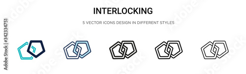 Interlocking icon in filled, thin line, outline and stroke style. Vector illustration of two colored and black interlocking vector icons designs can be used for mobile, ui, web