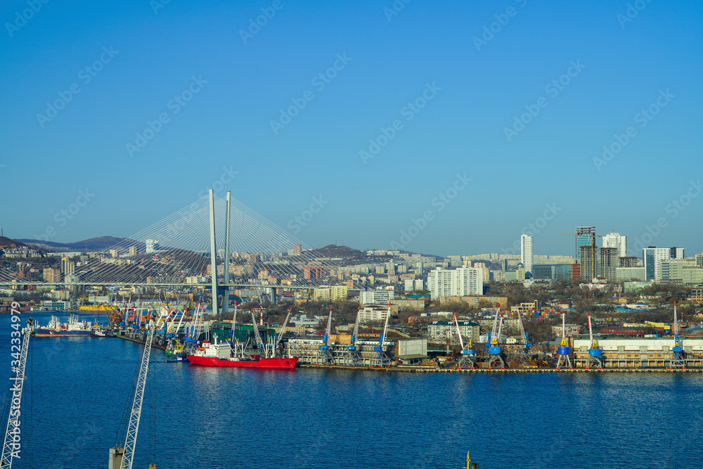 Vladivostok, Russia. Urban landscape with views of the port