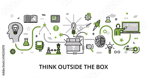 Infographic greenery Think Outside the Box concept, modern flat thin line design vector illustration