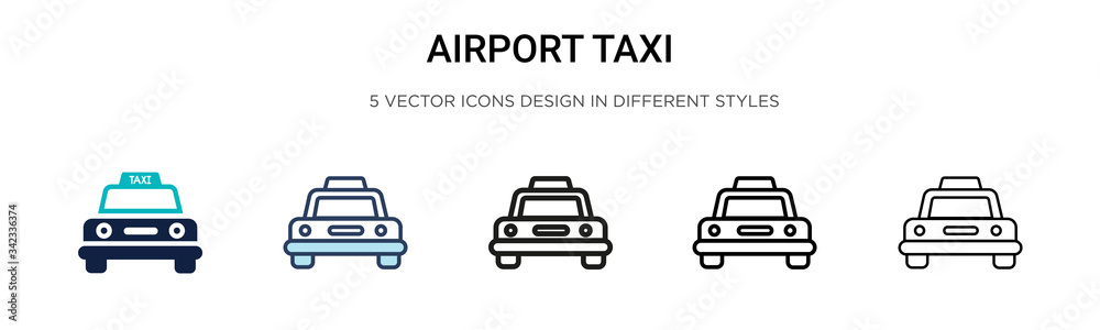 Airport taxi icon in filled, thin line, outline and stroke style. Vector illustration of two colored and black airport taxi vector icons designs can be used for mobile, ui, web