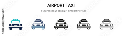 Airport taxi icon in filled, thin line, outline and stroke style. Vector illustration of two colored and black airport taxi vector icons designs can be used for mobile, ui, web