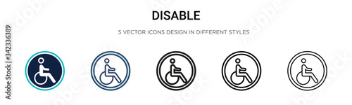 Disable sign icon in filled, thin line, outline and stroke style. Vector illustration of two colored and black disable sign vector icons designs can be used for mobile, ui, web